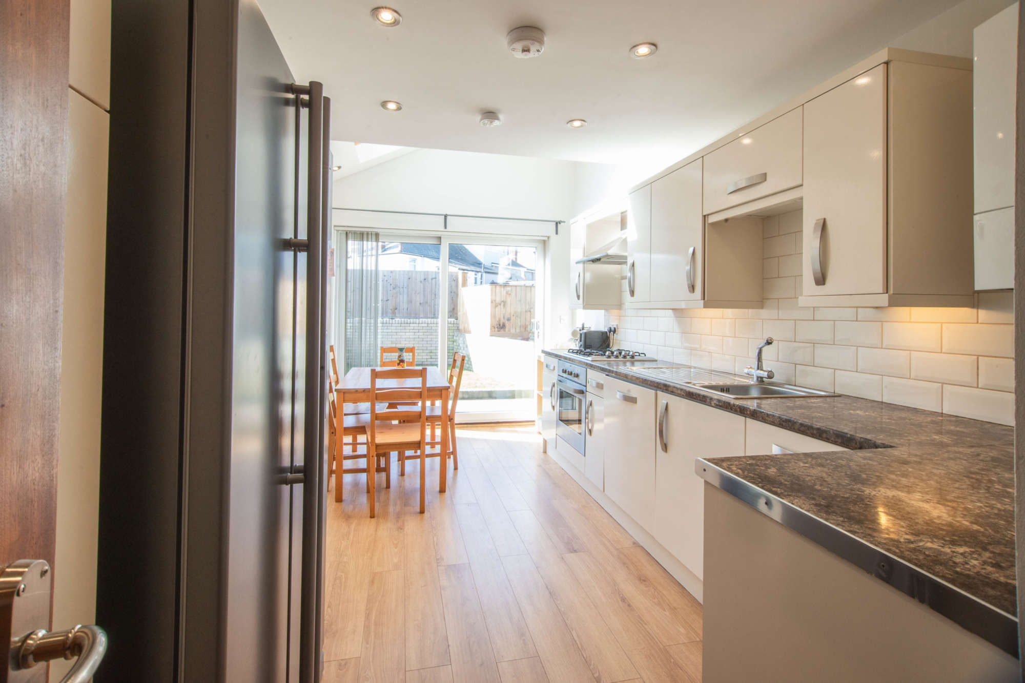 Expertly designed kitchen with skylights