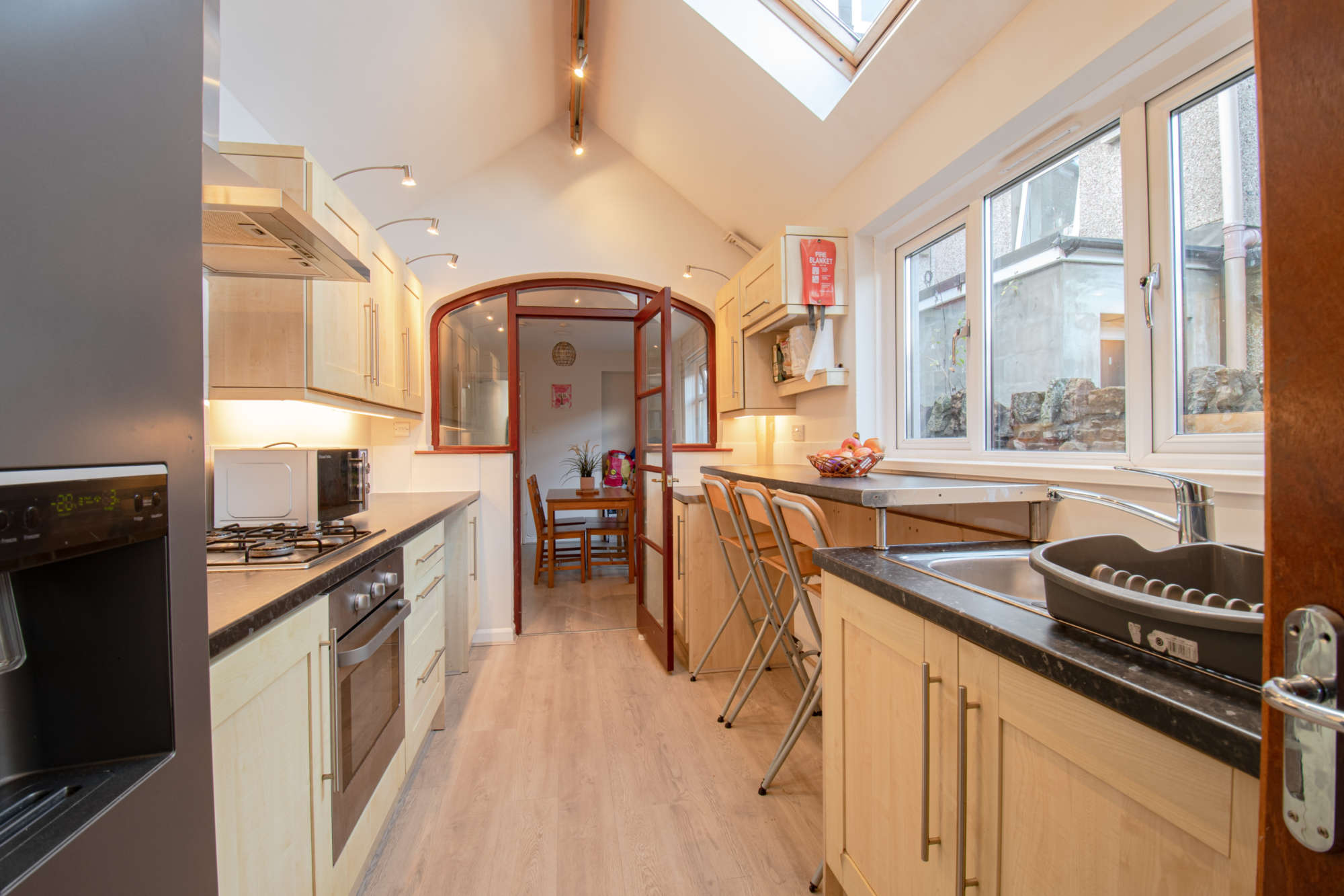 Kitchen with large skylight